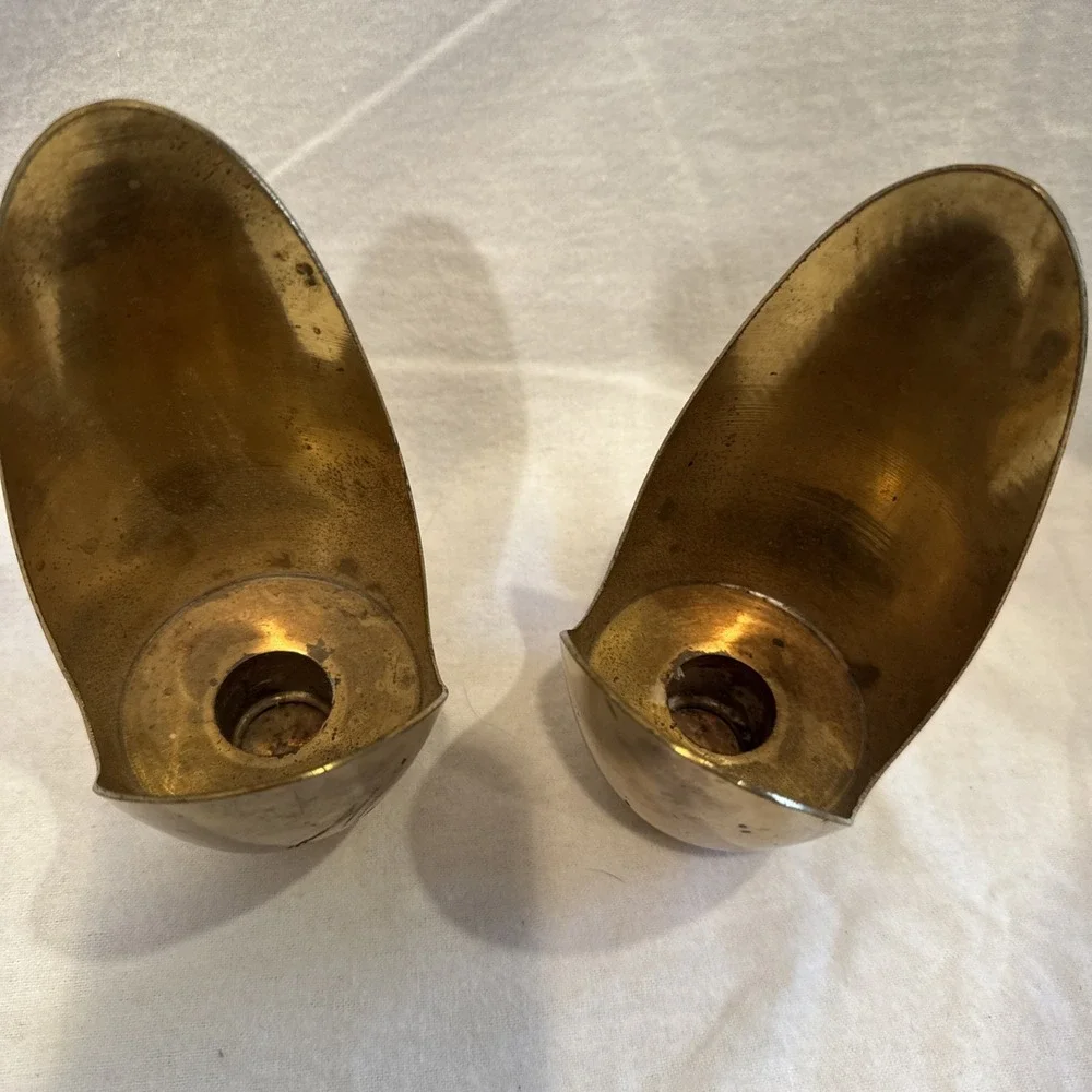 Vintage Pair of Brass Walking Candle Holders Minimalist Made In Japan 6